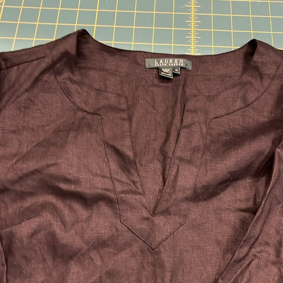 NWT Ralph Lauren open neck black split hem linen top size 1X - Picture 2 of 2